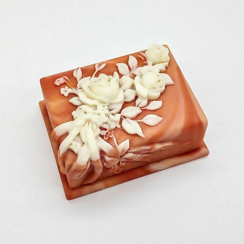 Hand-Carved Incolay Rose Stone Covered Box